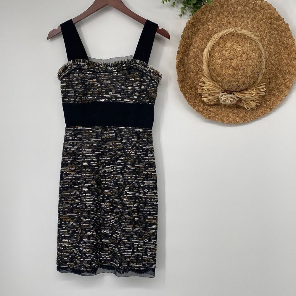 Aysha Tweed Sleeveless Dressy Mini Dress Metallic Weave Black Multi Size 2‎